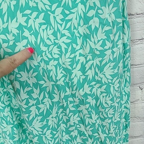 LOFT Sundress 2P Mint Green Shoulder Tie Leaf Print Sleeveless A-line F&F Dress - Picture 6 of 9